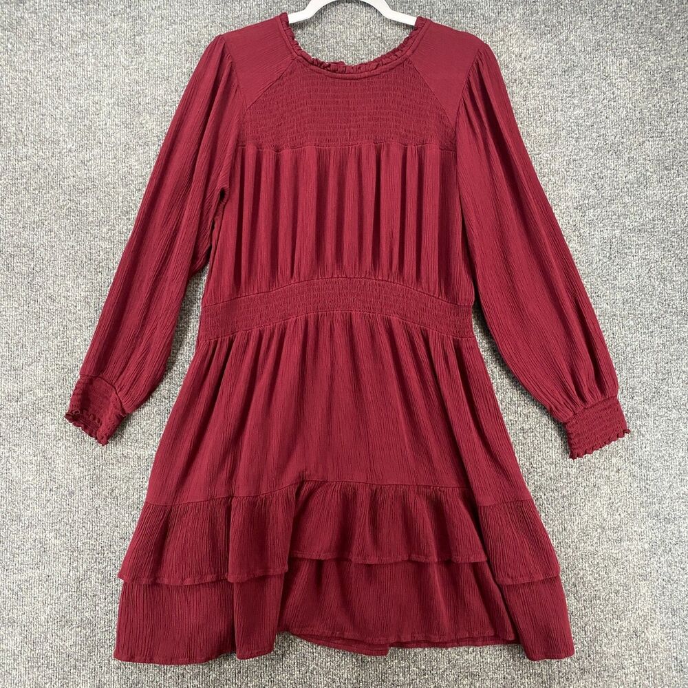 Knox Rose Dress Womens XL Maroon A-Line Ruffle Boho Cottagecore Peasant Modest